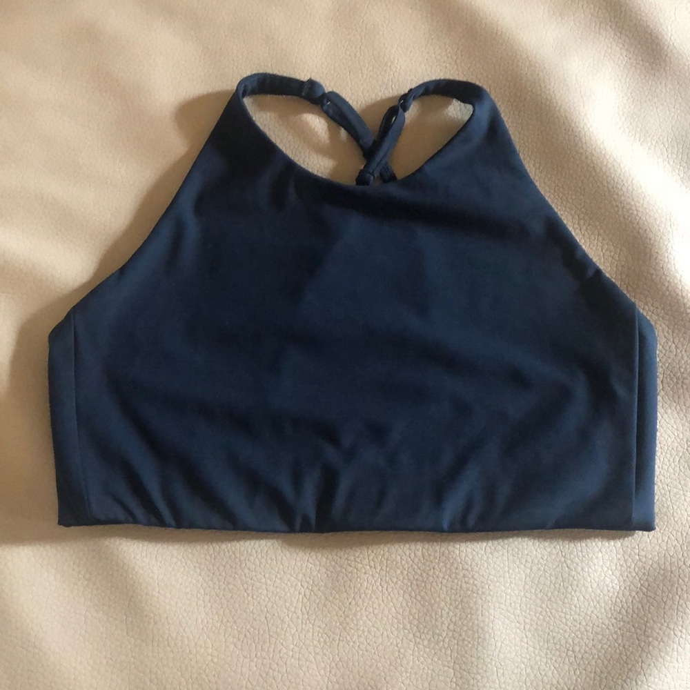 Girlfriend Collective Navy High-Neck Sports Bra Size L